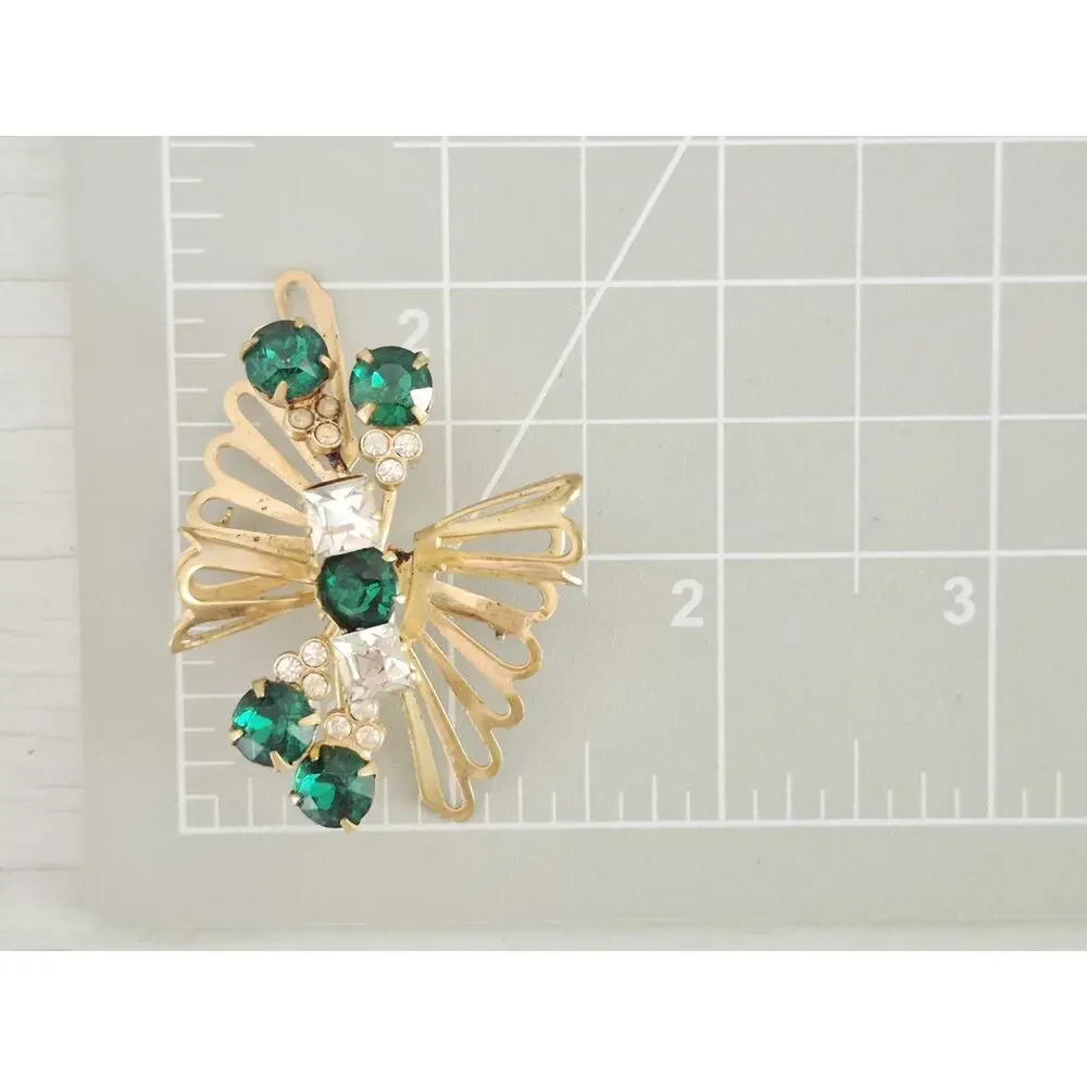 Vintage Emerald Green Rhinestone Gold-Tone Brooch